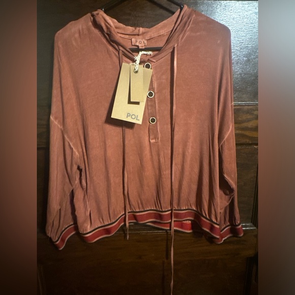 POL Tops - POL Women's Red Brick Hooded Shirt, Size Small, NWT